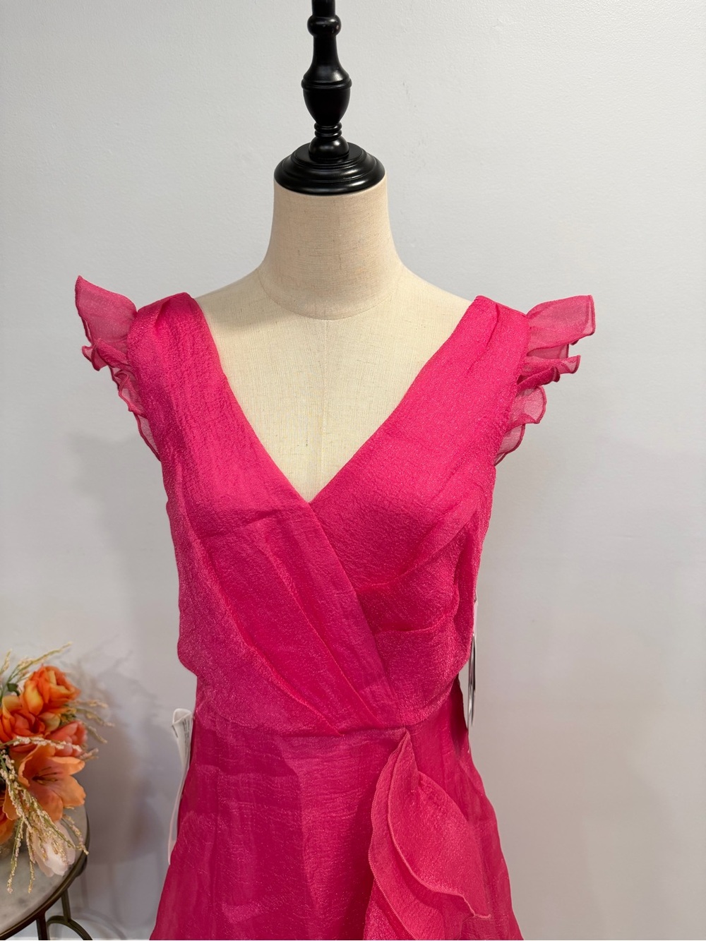 JS Collection Fuchsia Ruffle V-Neck Maxi Dress - Size 8 - New With Defect - Picture 3 of 14